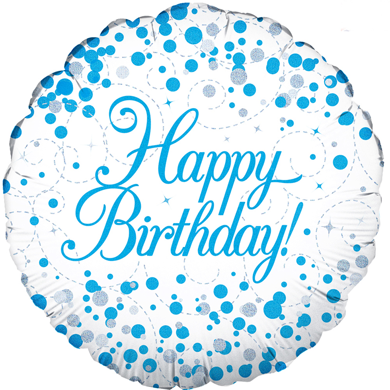 Male Holographic Blue Sparkling Fizz Happy Birthday 18" | 46cm Helium Foil Balloon