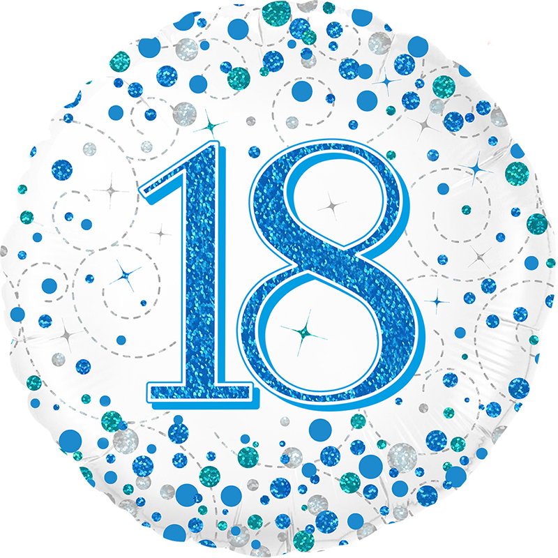 Male Holographic Blue Sparkling Fizz Happy 18th Birthday 18" | 46cm Helium Foil Balloon