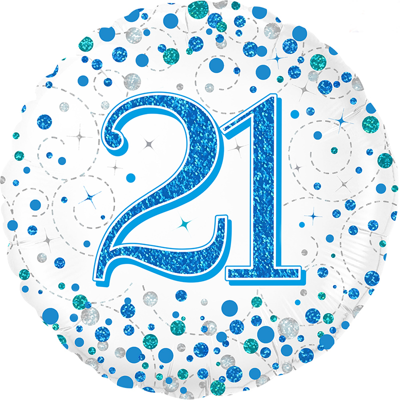 Male Holographic Blue Sparkling Fizz Happy 21st Birthday 18" | 46cm Helium Foil Balloon