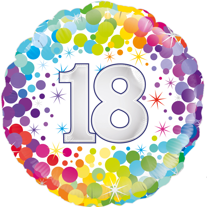 Unisex Colourful Confetti Happy 18th Birthday 18" | 46cm Helium Foil Balloon