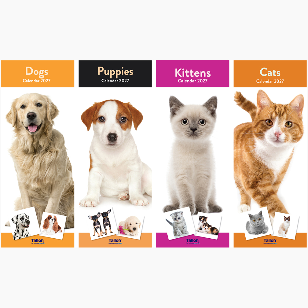 2027 Super Slim Calendar Cute Animals Design,Puppies, Dogs, Kittens & Cats
