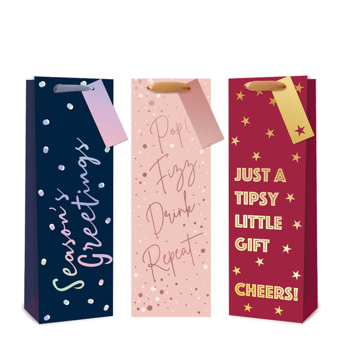 XMAS Navy, Pink & Red Bottle Gift bag