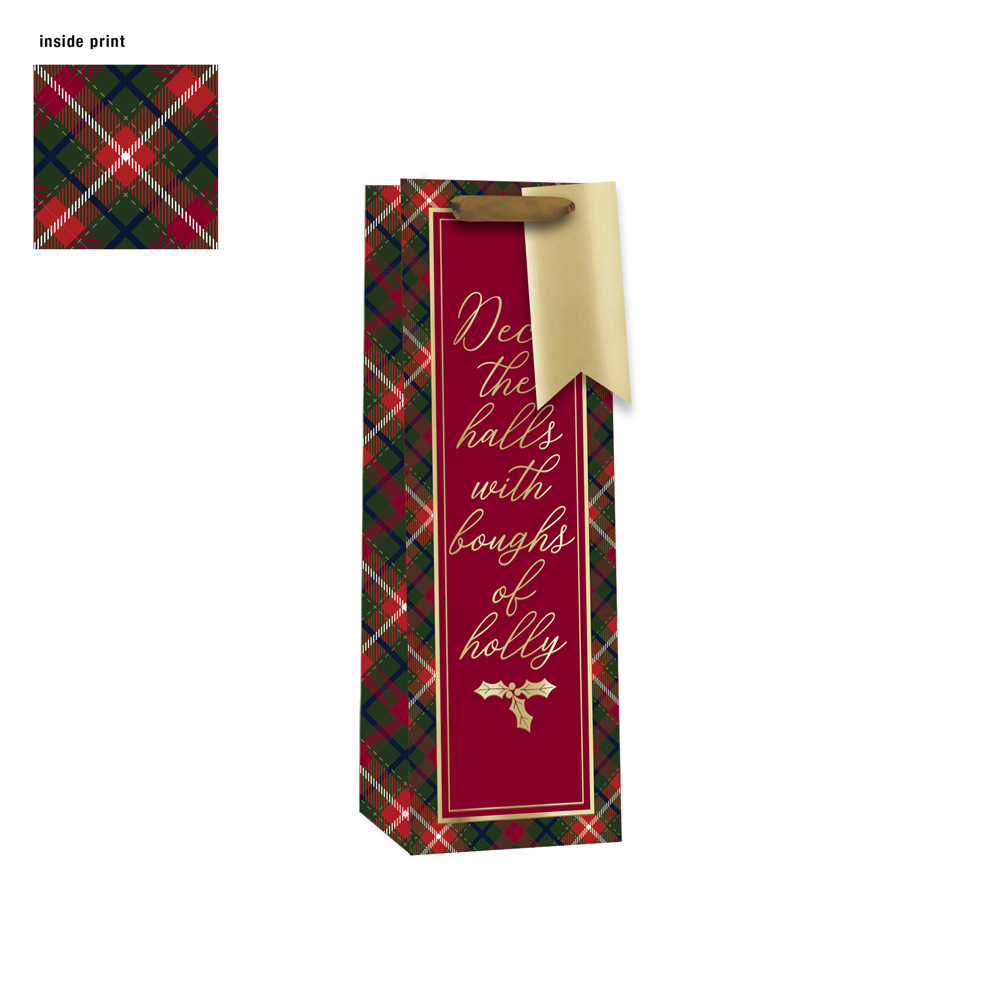 Gift Bag XMAS Tartan Text - Bottle