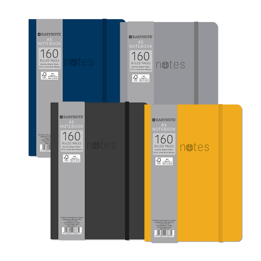 Easynote Soft Touch Notebook A5/C5 Asst Colours, 160 Pages