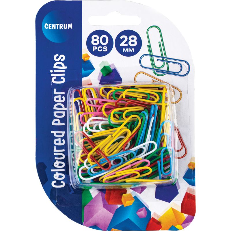 Essentials Paper Clips Assorted Colour 28mm, Pack of 80 Carded
