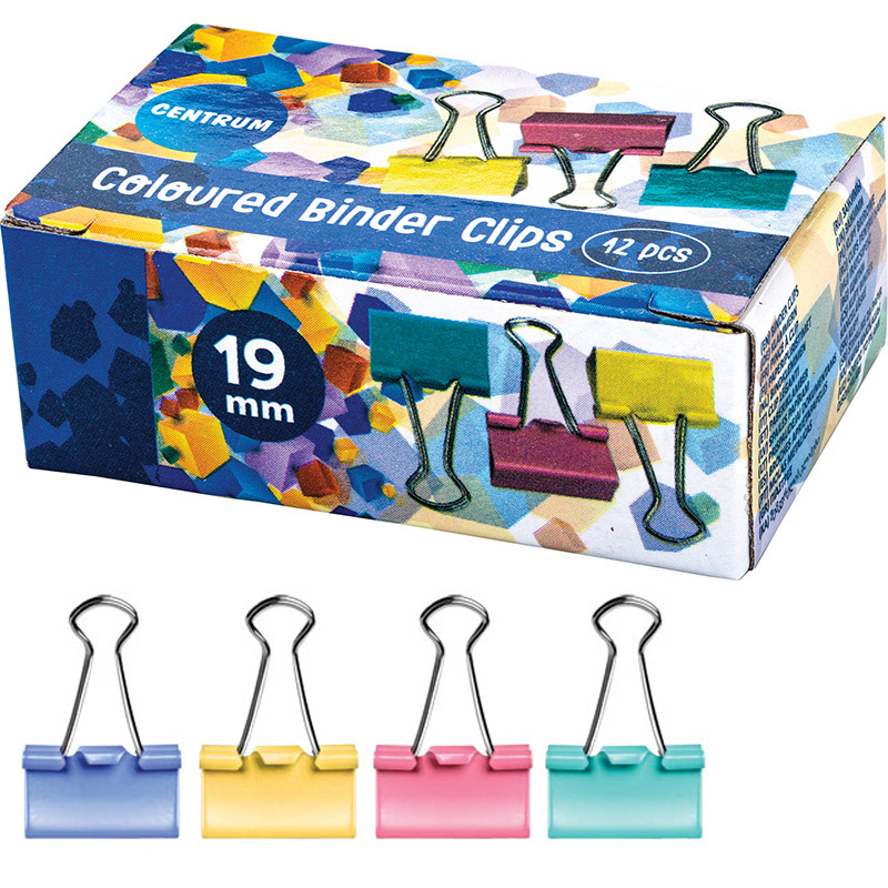 Binder Clips 19mm Assorted Colour, Box of 12