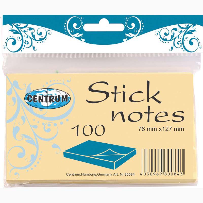 Sticky Memo Notes 76 x 127mm Pastel Yellow 100 Sheets, Hanging