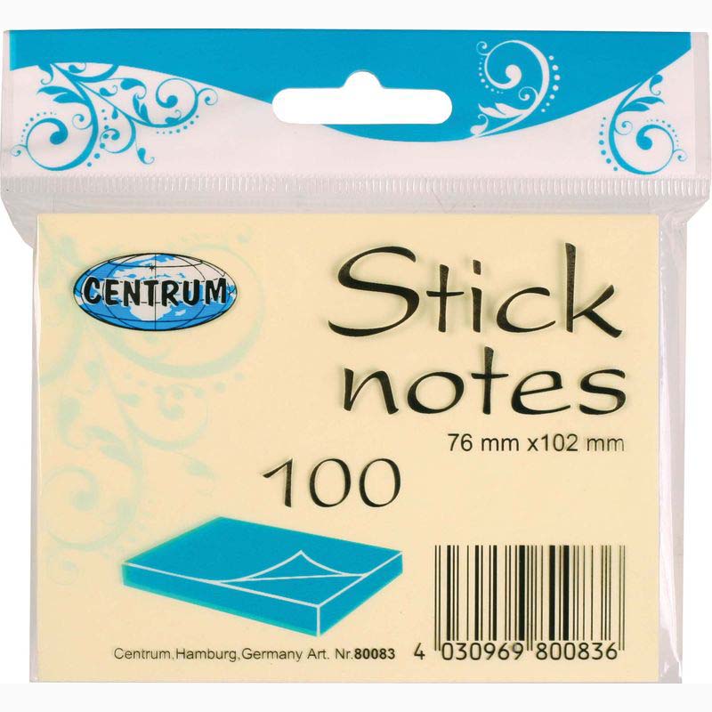 Sticky Memo Notes 76 x 102mm Pastel Yellow 100 Sheets, Hanging