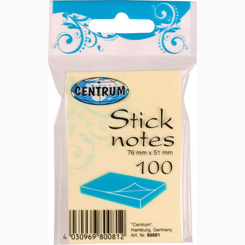 Sticky Memo Notes 51 x 76mm Pastel Yellow 100 Sheets, Hanging