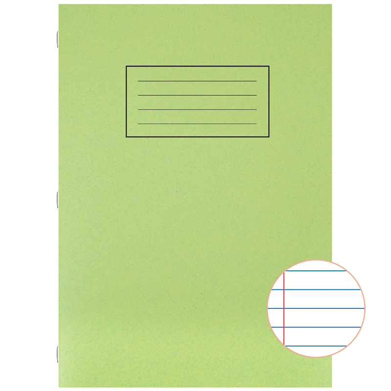 Silvine A4 Exercise Book Lined with Margin Green, 80 Pages
