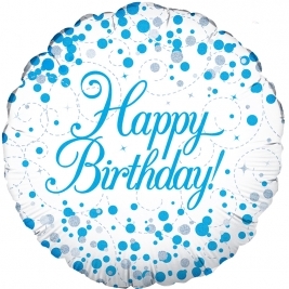 Male Holographic Blue Sparkling Fizz Happy Birthday 18" | 46cm Helium Foil Balloon