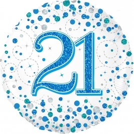 Male Holographic Blue Sparkling Fizz Happy 21st Birthday 18" | 46cm Helium Foil Balloon