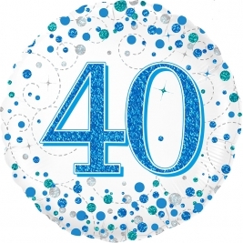 Male Holographic Blue Sparkling Fizz Happy 40th Birthday 18" | 46cm Helium Foil Balloon