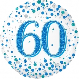 Male Holographic Blue Sparkling Fizz Happy 60th Birthday 18" | 46cm Helium Foil Balloon