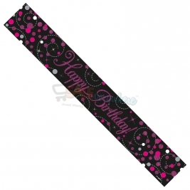 Happy Birthday Sparkling Fizz Black & Pink Holographic Foil Banner