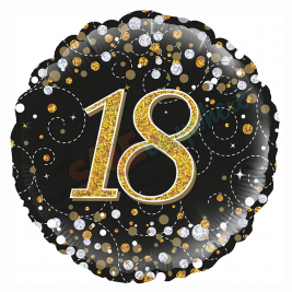 Black & Gold Holographic Sparkling Fizz Happy 18th Birthday 18" | 46cm Helium Foil