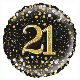 Black & Gold Holographic Sparkling Fizz Happy 21st Birthday 18" | 46cm Helium Foil