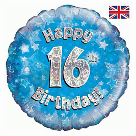 Blue Stars Holographic Happy 16th Birthday 18" | 46cm Helium Foil Balloon