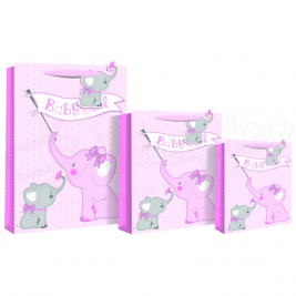 Eurowrap Gift Bag Baby Girl Big Elephant Printed Large