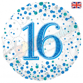 Male Holographic Blue Sparkling Fizz Happy 16th Birthday 18" | 46cm Helium Foil Balloon
