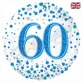 Male Holographic Blue Sparkling Fizz Happy 60th Birthday 18" | 46cm Helium Foil Balloon