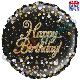 Sparkling Fizz Birthday Black & Gold Holographic 18" | 46cm Helium Foil Balloon
