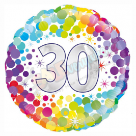 Unisex Colourful Confetti Happy 30th Birthday 18" | 46cm Helium Foil Balloon