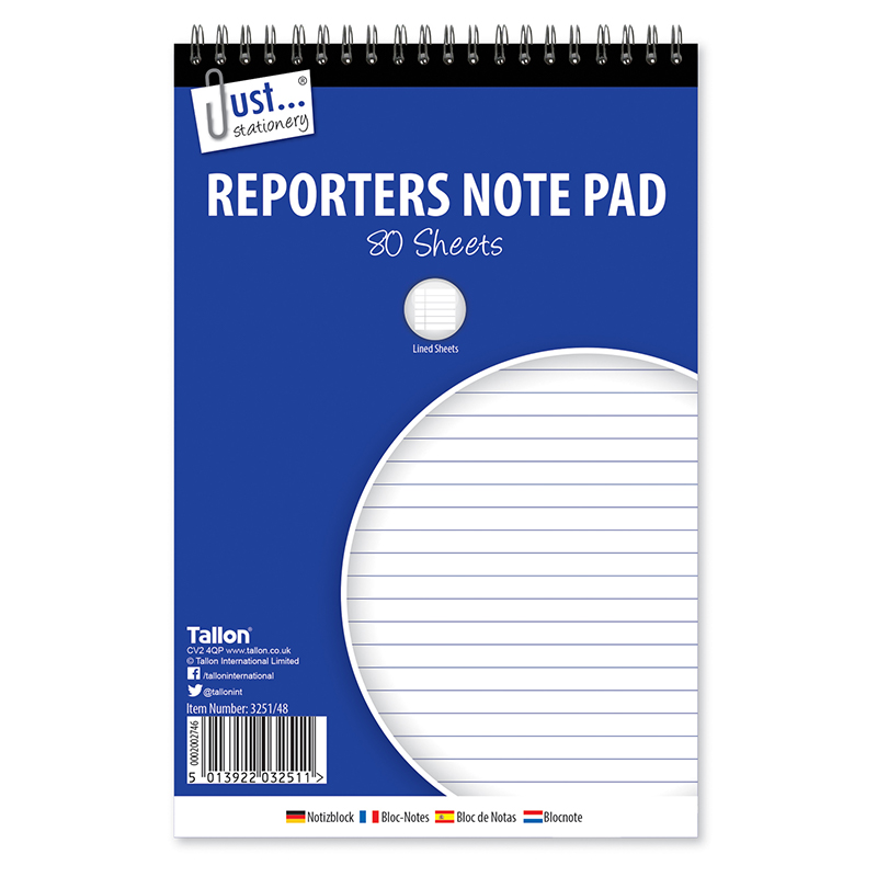 JS Reporters Note Pad with Spiral Ruled, 160 Pages