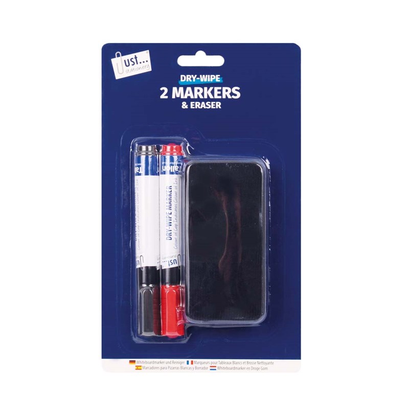 JS Dry Wipe Markers & Eraser Set Asst Colours, Pack of 3