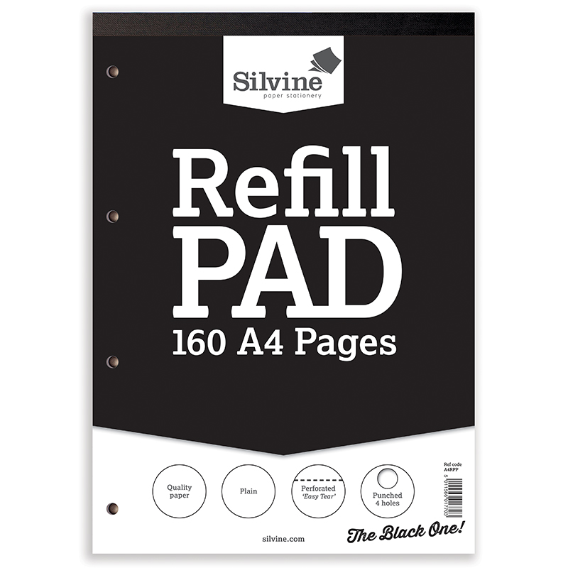 Silvine A4 Refill Pad Plain, 160 Pages