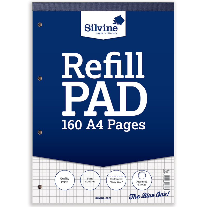 Silvine A4 Refill Pad Square 5mm, 160 Pages