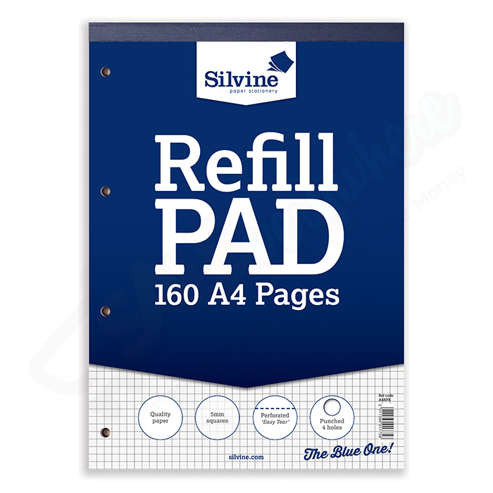 Silvine A4 Refill Pad Square 5mm, 160 Pages