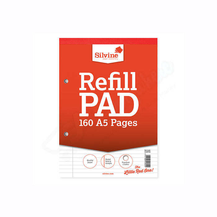 Silvine A5 Refill Pad Lined with Margin, 160 Pages
