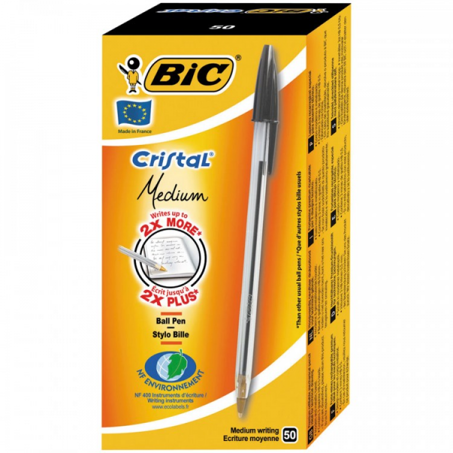 Bic Black Crystal Range Medium Range Pen, Pack of 50
