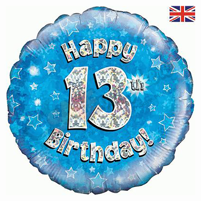 Blue Stars Holographic Happy 13th Birthday 18" | 46cm Helium Foil Balloon