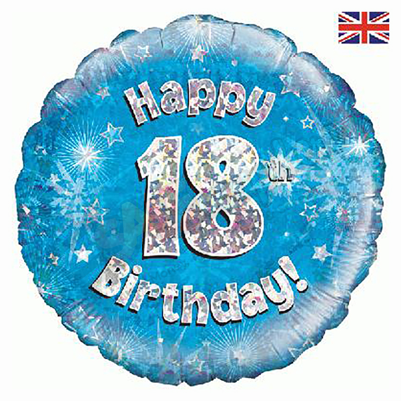Blue Stars Holographic Happy 18th Birthday 18" | 46cm Helium Foil Balloon