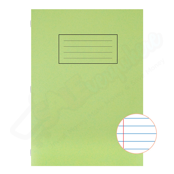 Silvine A4 Exercise Book Lined with Margin Green, 80 Pages