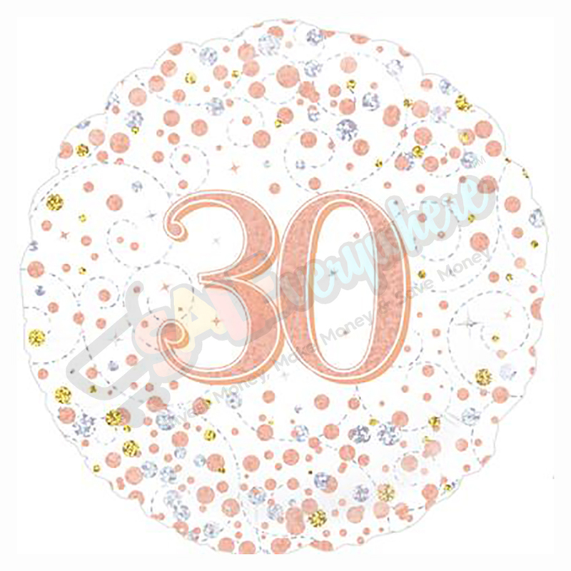 Female Holographic Rose Gold Sparkling Fizz Happy 30th Birthday 18" | 46cm Helium Foil Balloon
