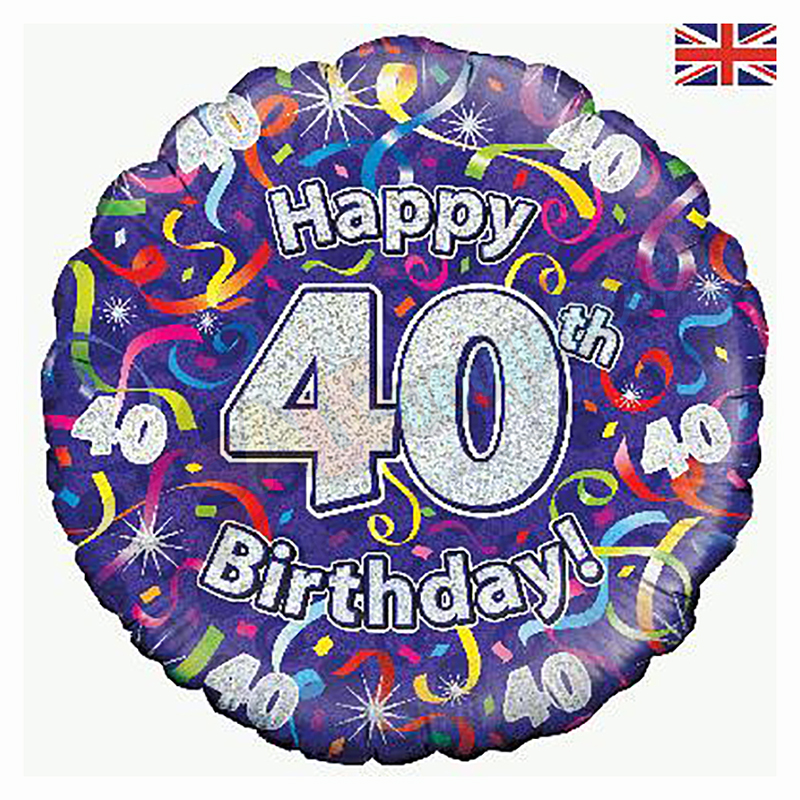 Holographic Happy 40th Birthday Streamers 18" | 46cm Helium Foil Balloon