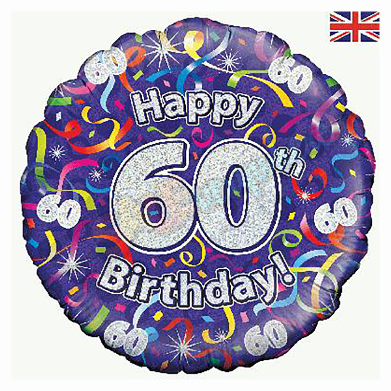 Holographic Happy 60th Birthday Streamers 18" | 46cm Helium Foil Balloon