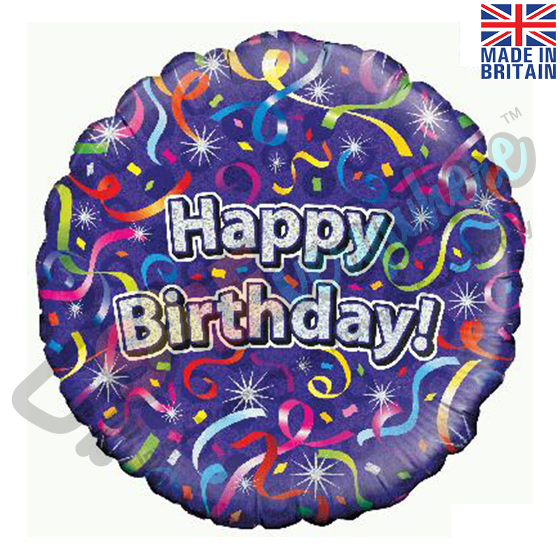 Holographic Happy Birthday Streamers 18" | 46cm Helium Foil Balloon