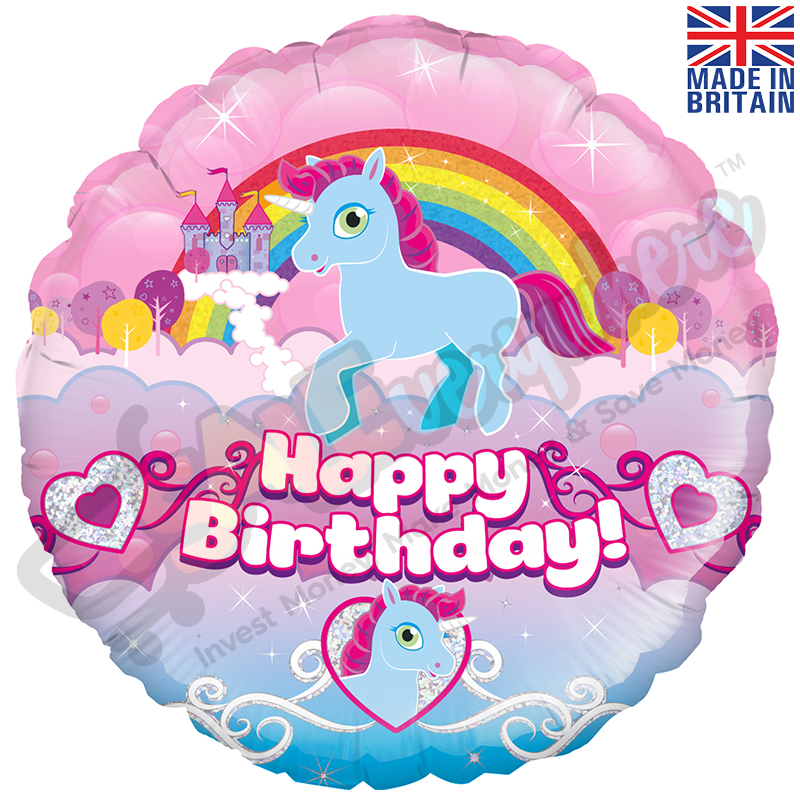 Holographic Unicorn Rainbow Happy Birthday 18" | 46cm Helium Foil Balloon