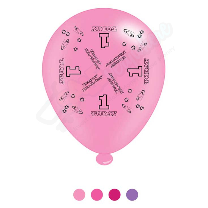 Kaleidoscope Latex Balloons Age 1 Pink Birthday  10" For Air or Helium Pack of 8