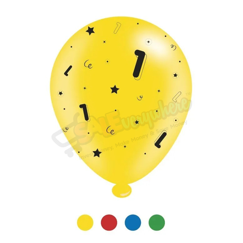Kaleidoscope Latex Balloons Age 1 Unisex Birthday Asst Colour 10" For Air or Helium Pack of 8