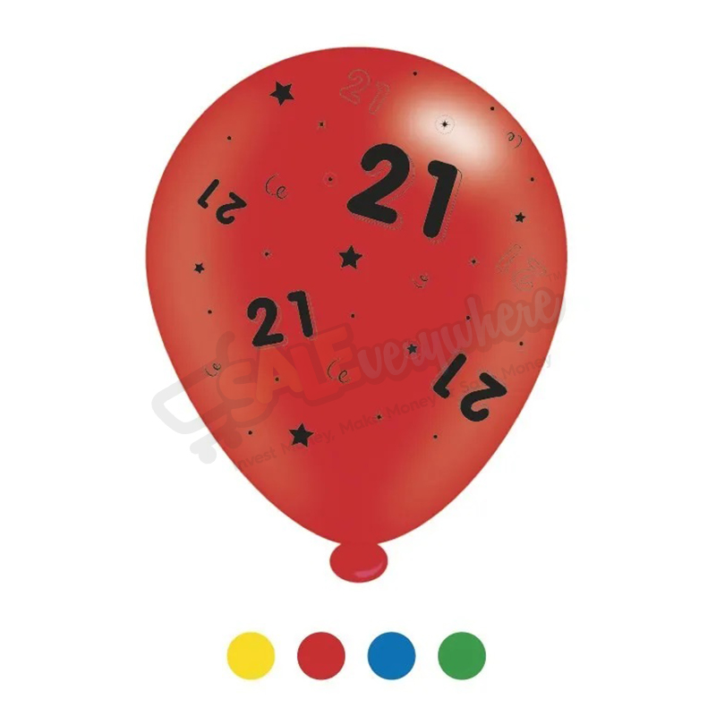 Kaleidoscope Latex Balloons Age 21 Unisex Birthday  10" For Air or Helium Asst Colour Pack of 8