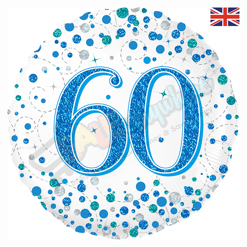 Male Holographic Blue Sparkling Fizz Happy 60th Birthday 18" | 46cm Helium Foil Balloon