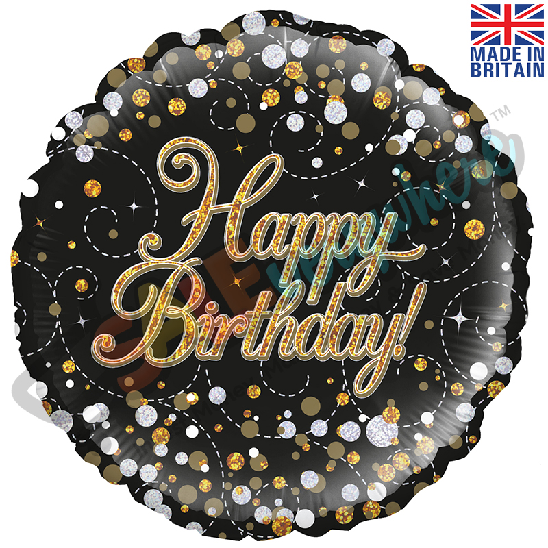 Sparkling Fizz Birthday Black & Gold Holographic 18" | 46cm Helium Foil Balloon