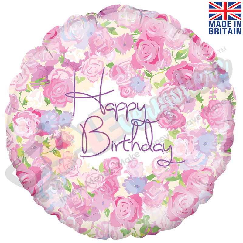 Vintage Floral Happy Birthday 18" | 46cm Helium Foil Balloon